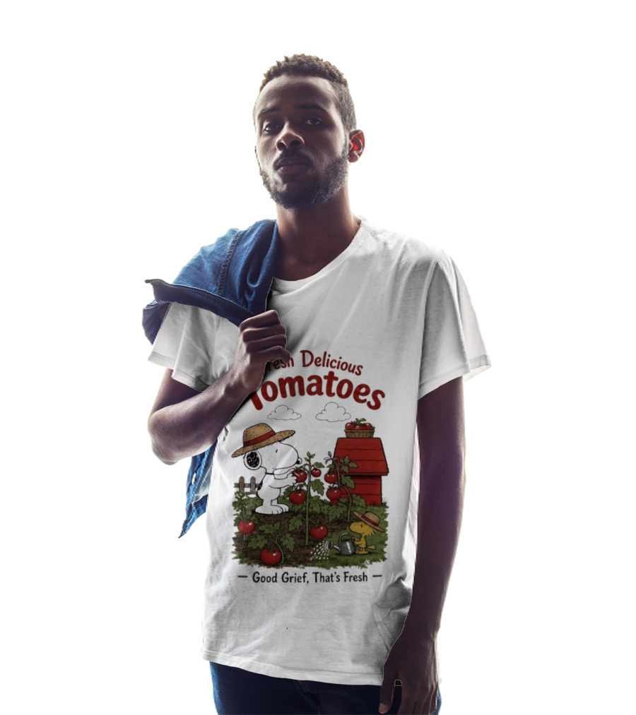 Snoopy Fresh Delicious Tomatoes Good Grief That's Fresh Garden Scene T-Shirt