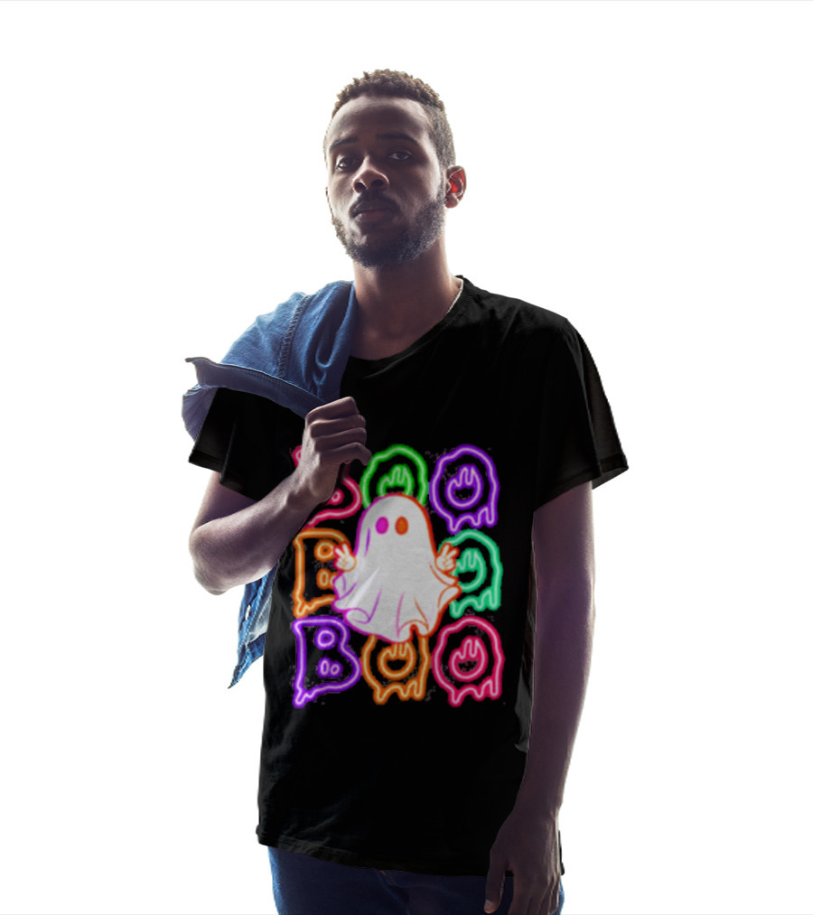 Ghost Boo Neon Halloween Spooky Bright T-Shirt