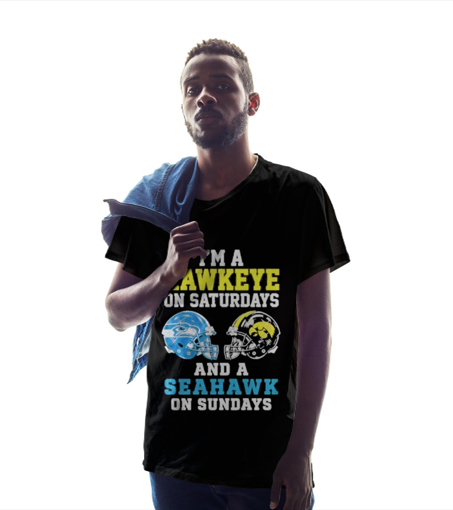 I'm A Hawkeye On Saturdays And A Seahawk On Sundays Football Helmet Fans T-Shirt