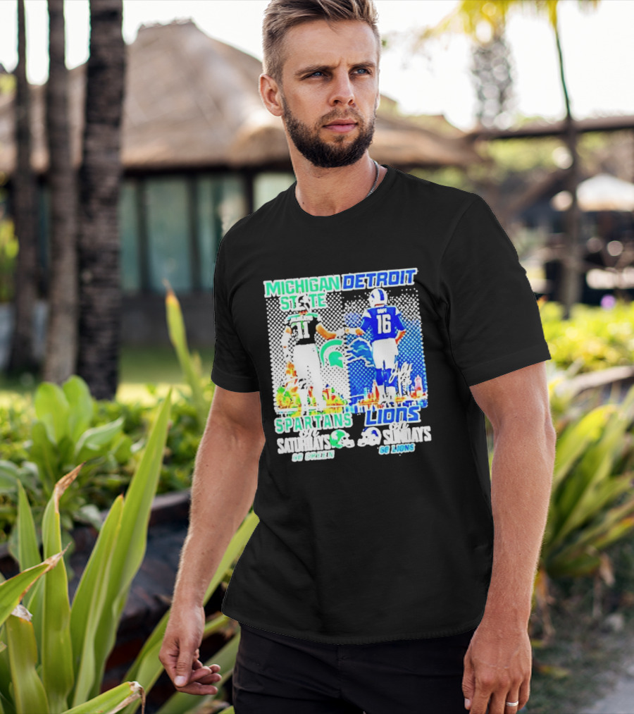 Michigan State Spartans Vs Detroit Lions Go Green Go Lions Football Showdown T-Shirt
