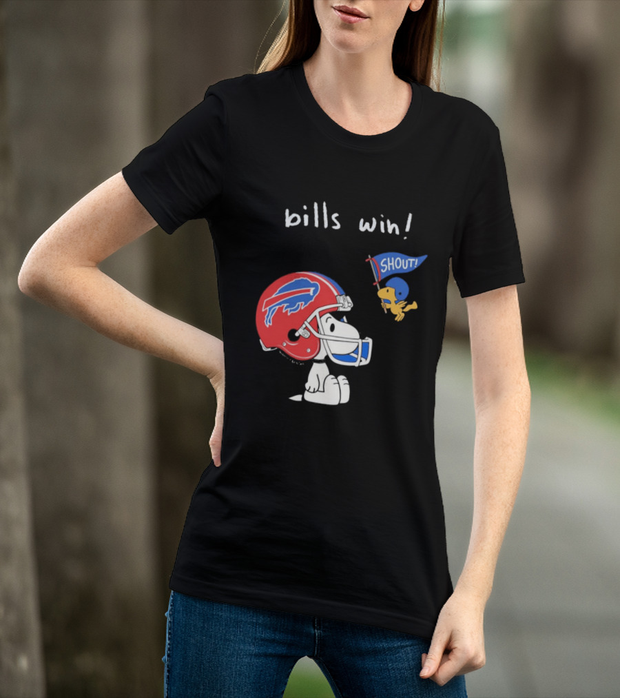 Snoopy Woodstock Buffalo Bills Win Shout Football T-Shirt