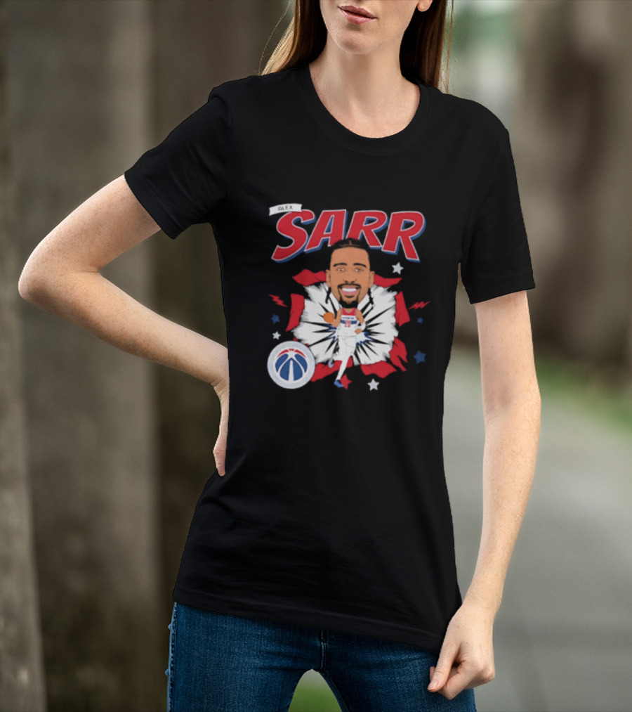 Sarr Washington Wizards Basketball Player Caricature With Team Logo And Stars T-Shirt