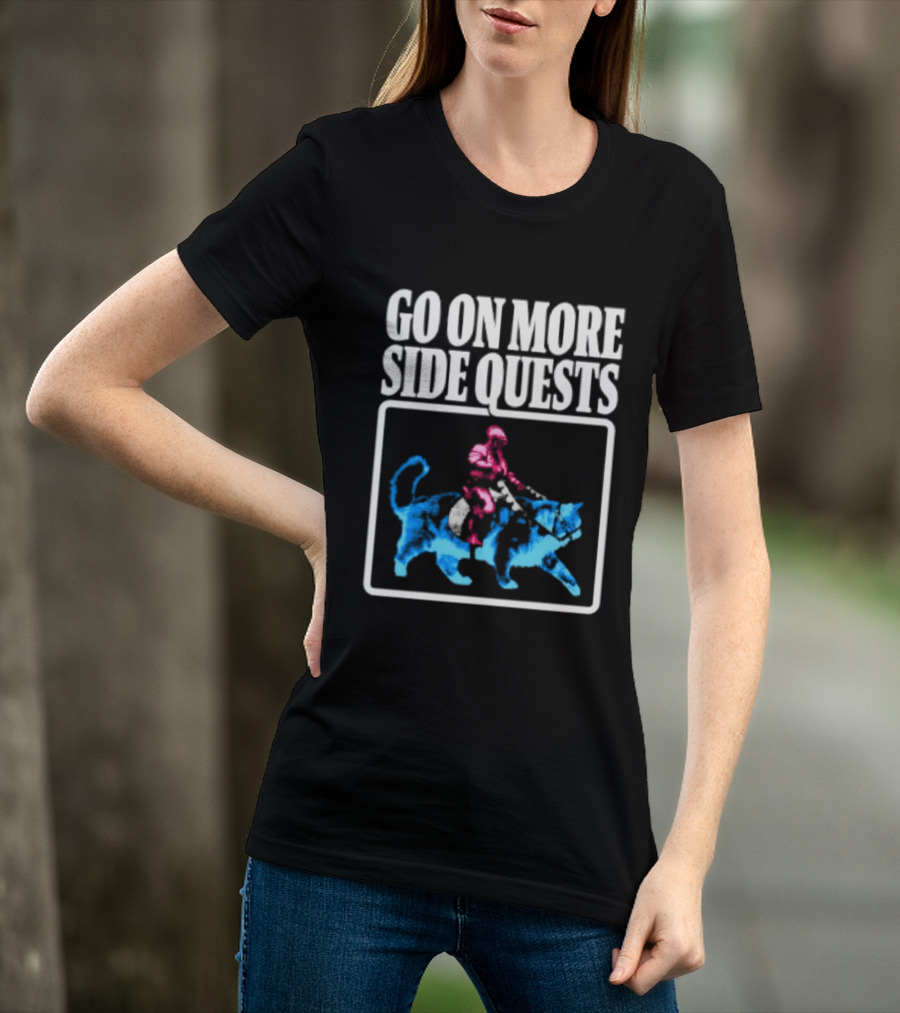 Go On More Side Quests Knight Riding Cat Pixel T-Shirt