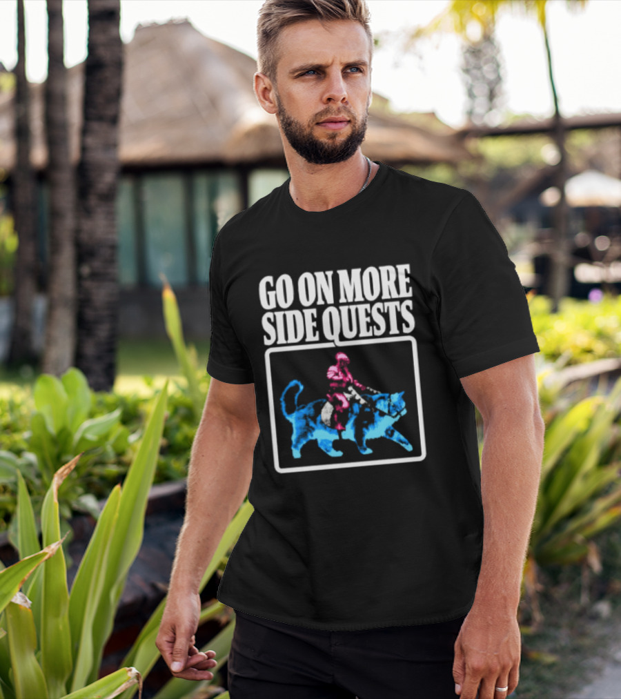 Go On More Side Quests Knight Riding Cat Pixel T-Shirt