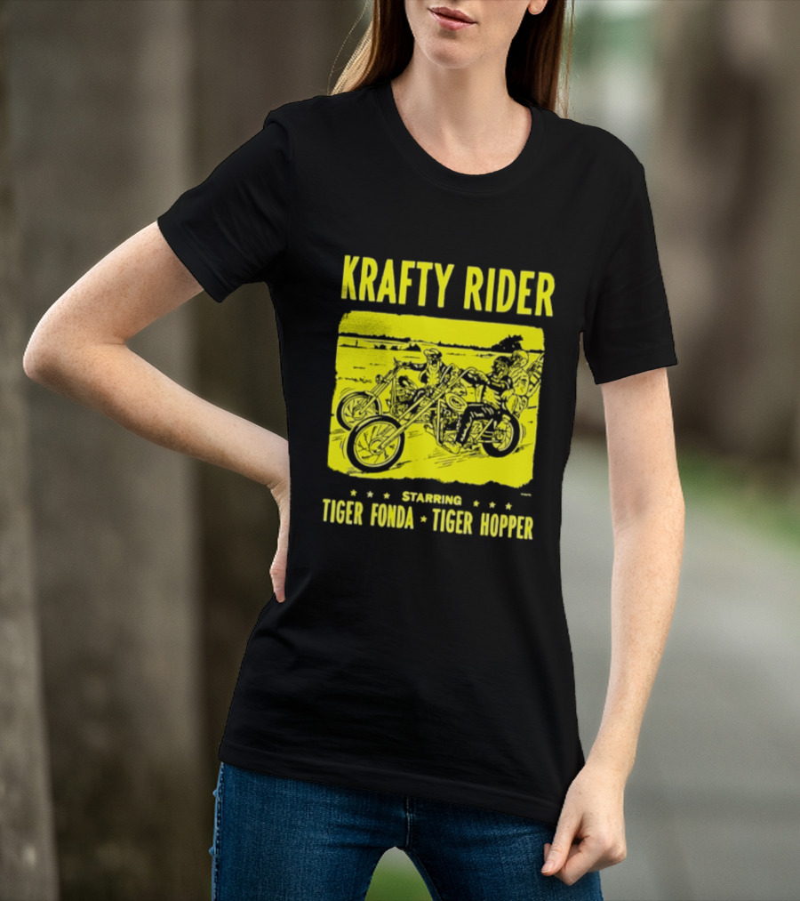Krafty Rider Starring Tiger Fonda Tiger Hopper Vintage Motorcycle Adventure T-Shirt