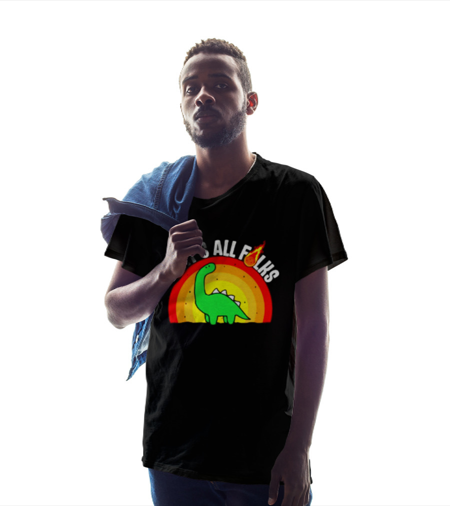 That's All Folks Dinosaur Meteor Extinction Rainbow T-Shirt