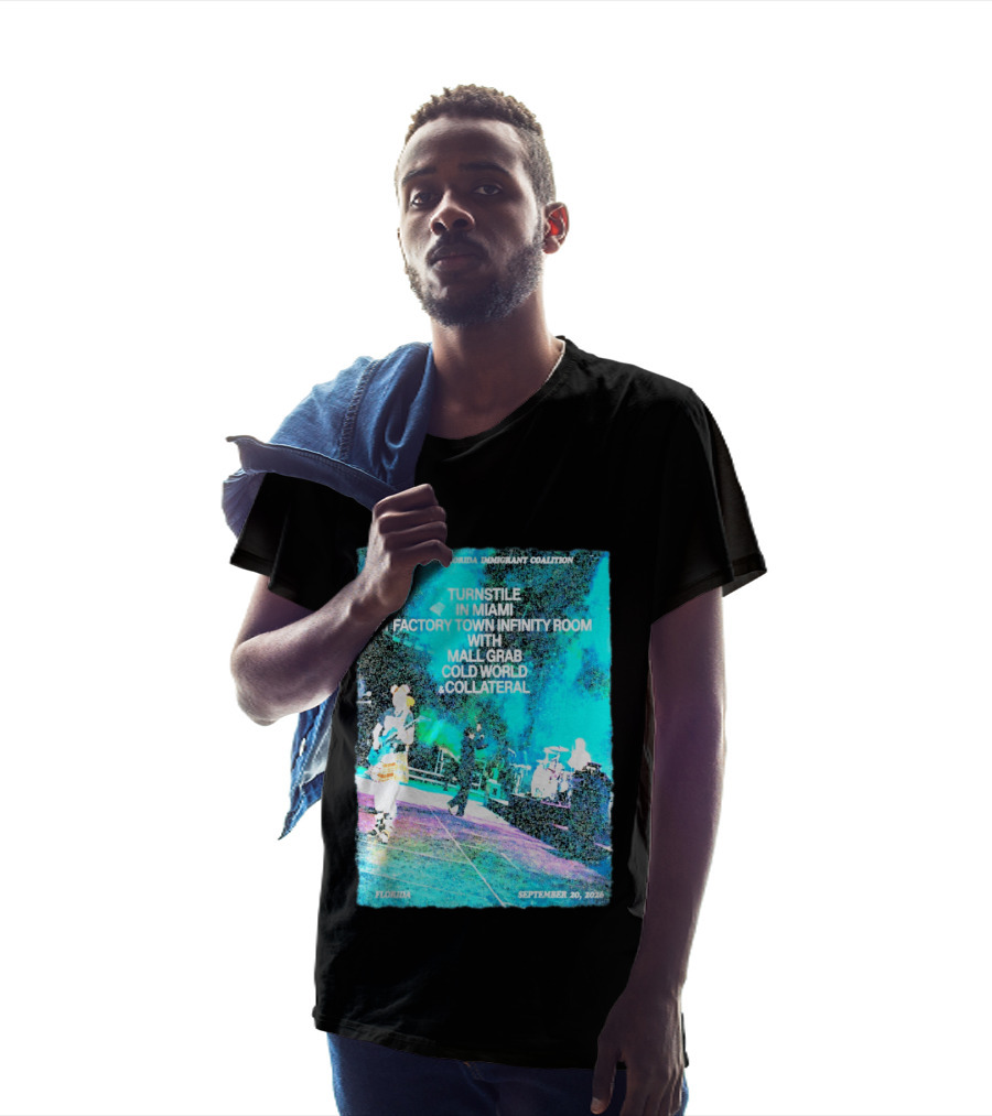 Supporting Florida Immigrant Coalition Turnstile In Miami Factory Town Infinity Room With Mall Grab Cold World Collateral September 20 2026 T-Shirt