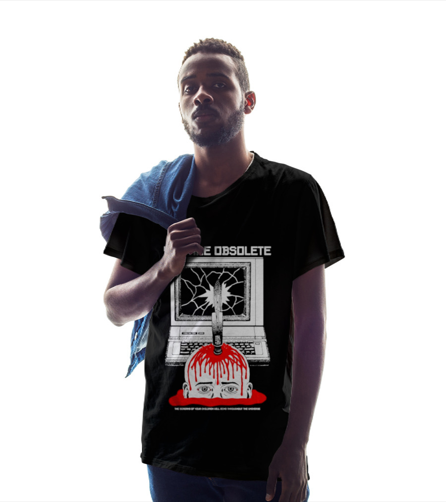 You Are Obsolete Computer Cracked Screen Head Explosion Red Blood T-Shirt
