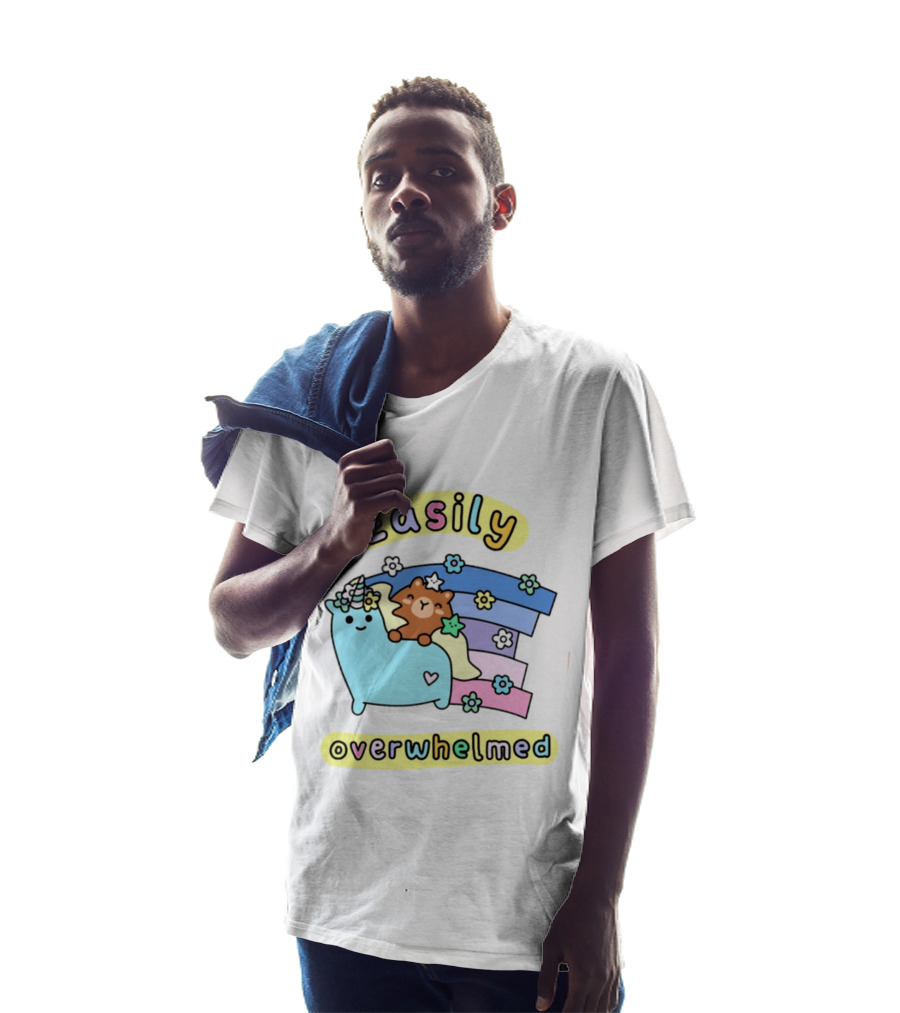 Easily Overwhelmed Sugar And Sloth Unicorn Bear Rainbow T-Shirt