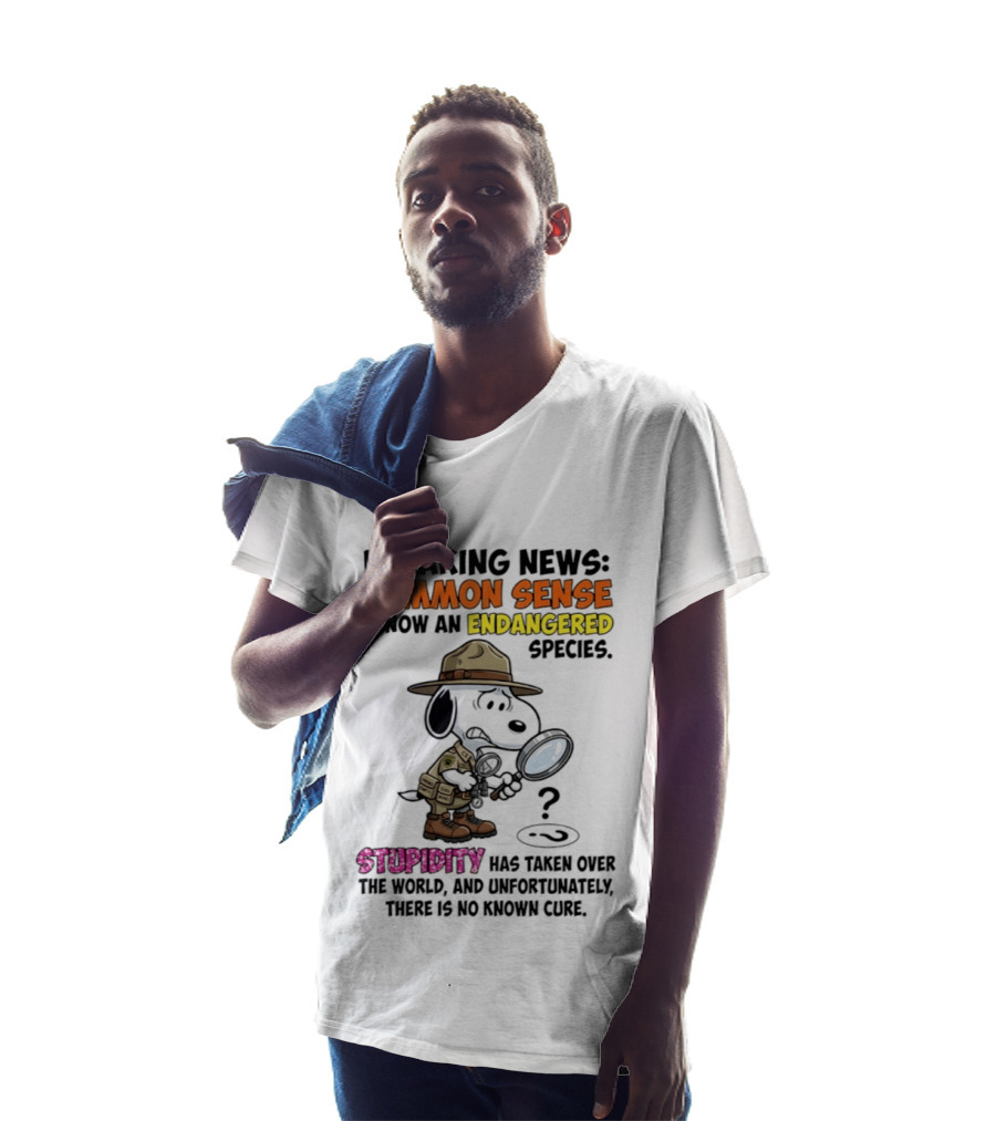 Breaking News Common Sense Endangered Species Stupidity Taken Over Snoopy T-Shirt