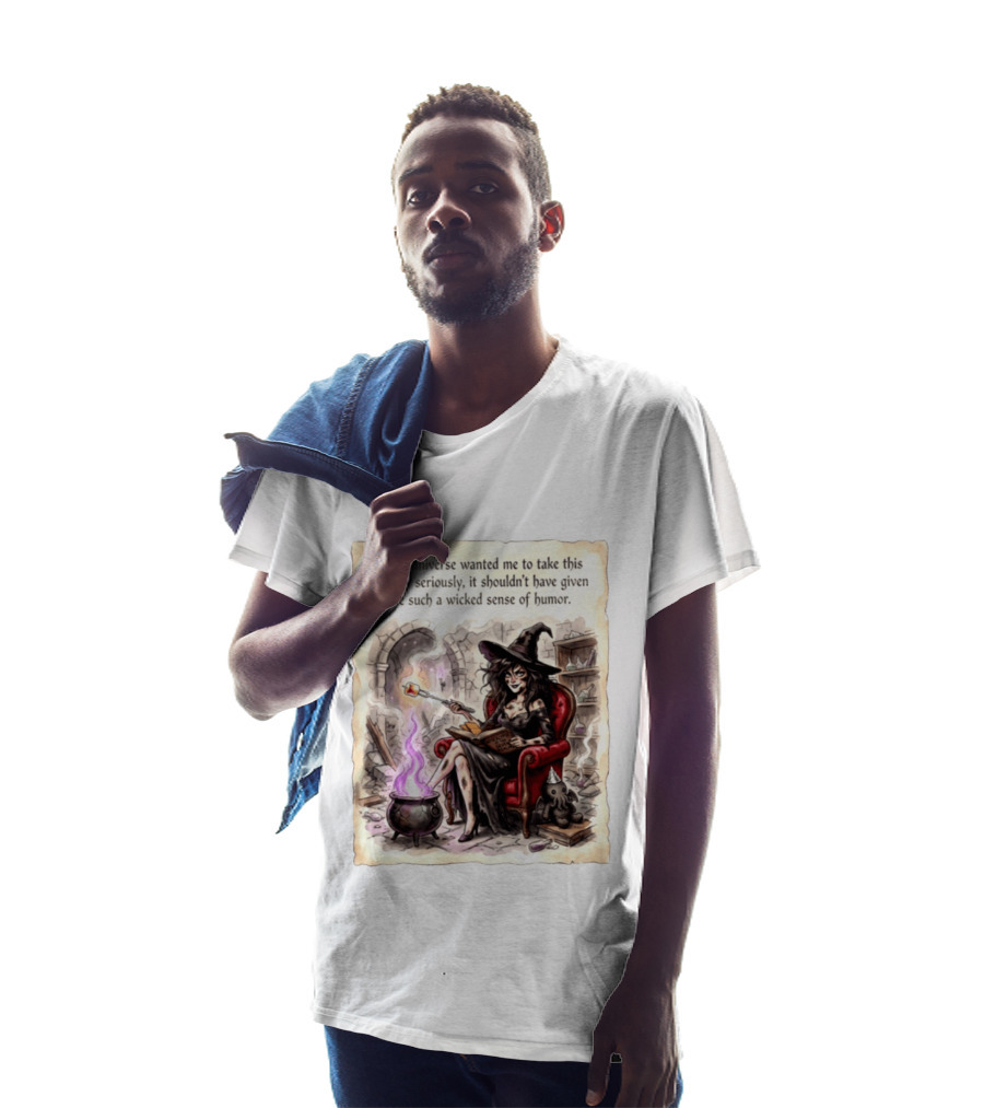 Witch With A Wicked Sense Of Humor And Magic Wand In Stone Room T-Shirt