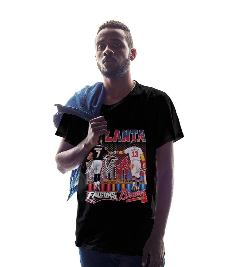 Atlanta Falcons Braves Bijan Robinson Ronald Acuna Jr. Sports City Line T-Shirt