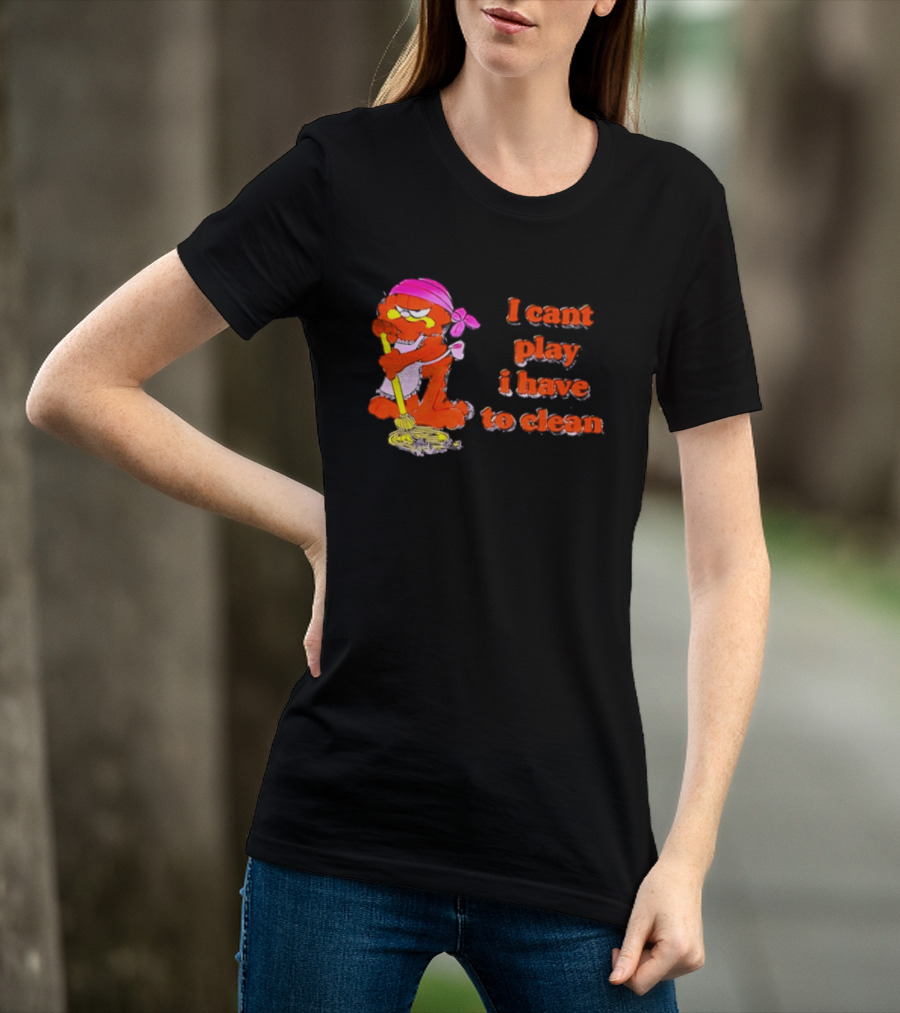 Garfield I Can't Play I Have To Clean Comic Image With Mop And Bandana T-Shirt