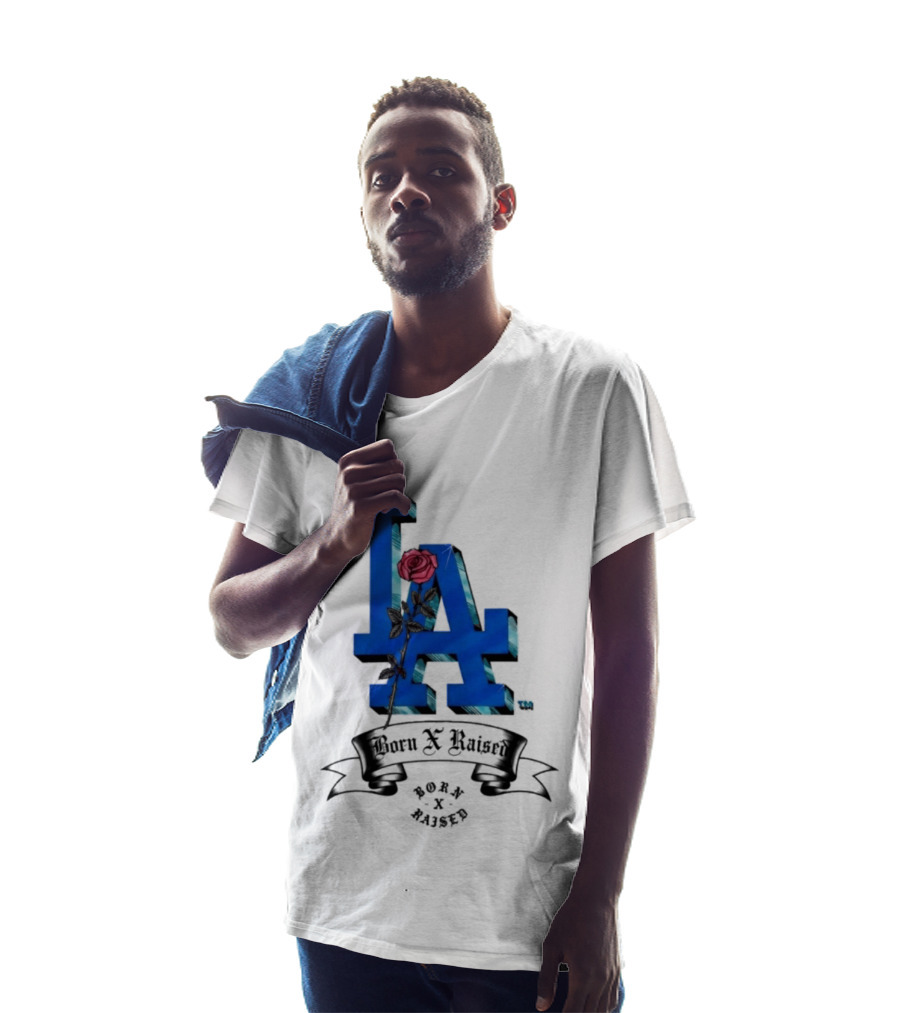 Born X Raised X Los Angeles Dodgers Forever Blue LA Rose T-Shirt