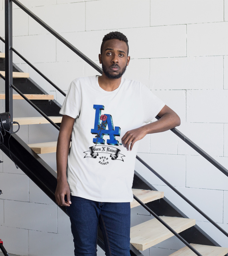Born X Raised X Los Angeles Dodgers Forever Blue LA Rose T-Shirt