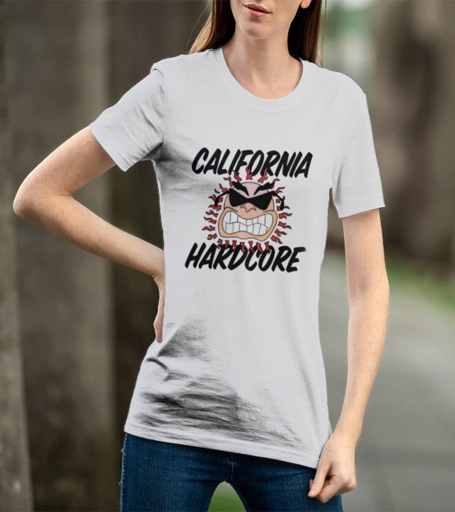 California Hardcore Sun With Sunglasses And Fierce Flames T-Shirt