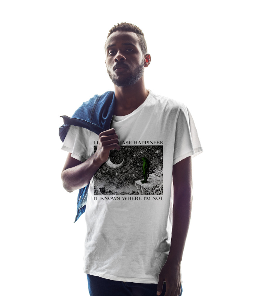 I Don't Chase Happiness It Knows Where I'm Not Frog Moonlit Starry Night T-Shirt