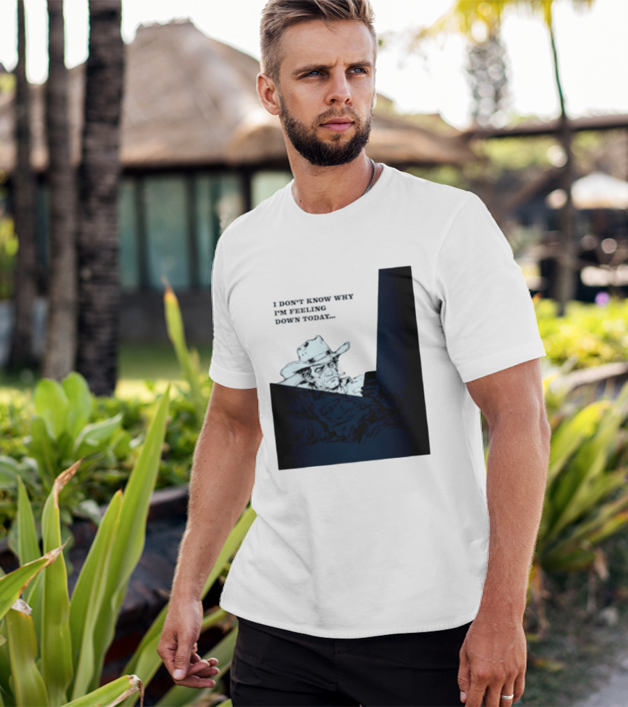 I Don't Know Why I'm Feeling Down Today Cowboy Reclining In Hat And Jacket T-Shirt