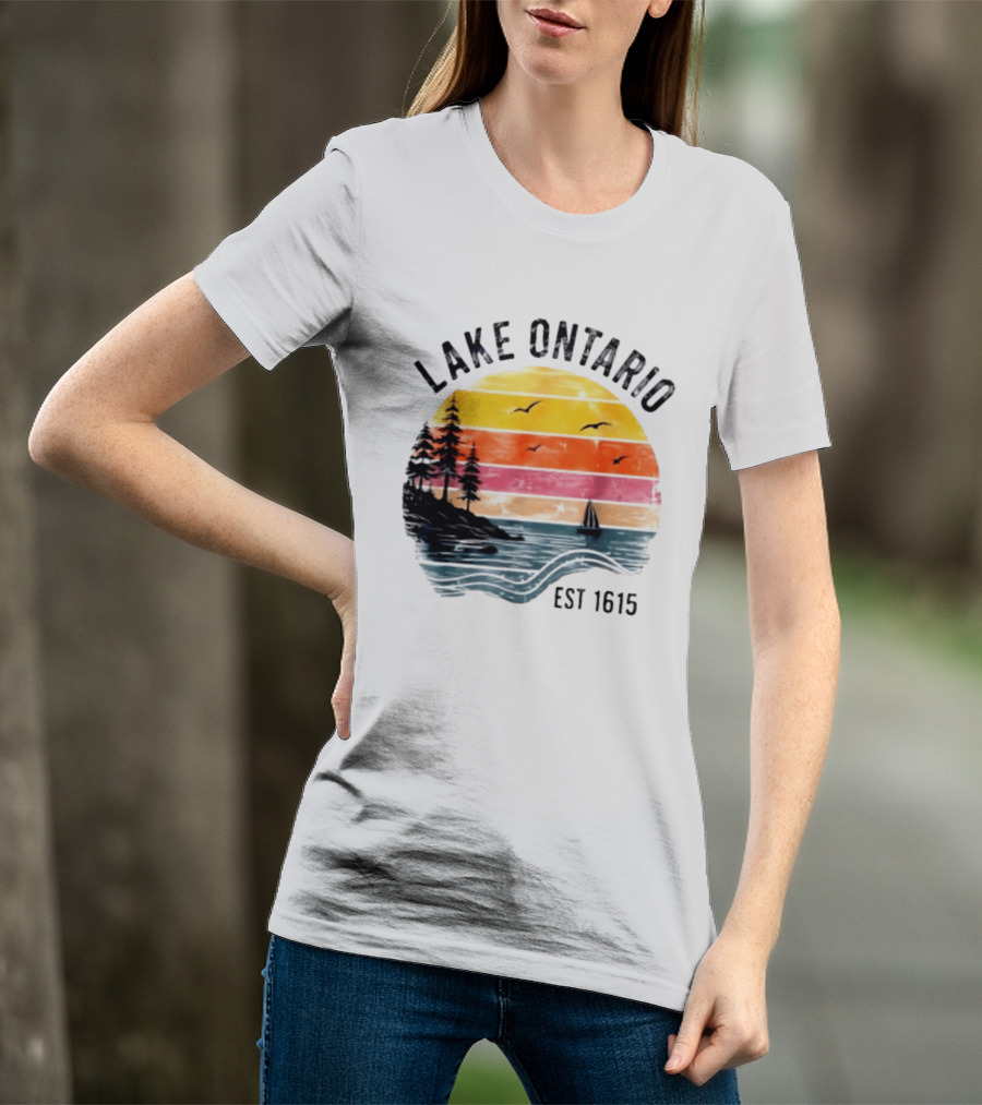 Lake Ontario Est 1615 Great Lakes Nature Sunset Sailing Scene T-Shirt