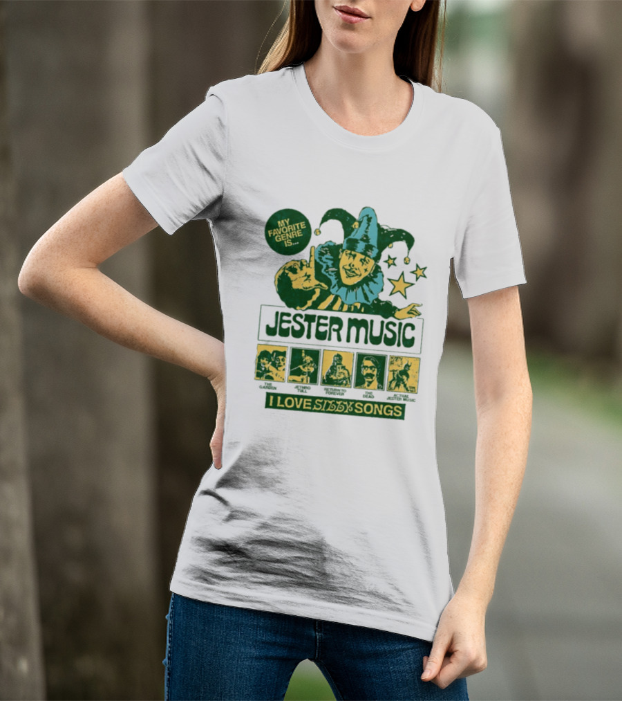 My Favorite Genre Is Jester Music I Love Silly Songs Playful Jester With Stars T-Shirt
