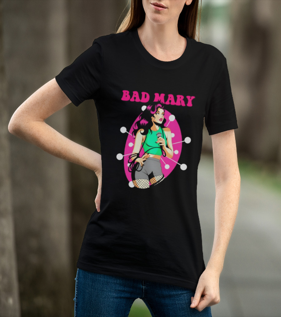 Bad Mary Punk Rock Band Female Singer Microphone Neon T-Shirt