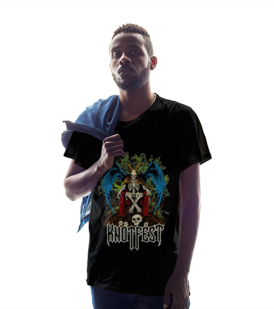 Knotfest Winged Goat God Skeleton Throne Skull Forest T-Shirt