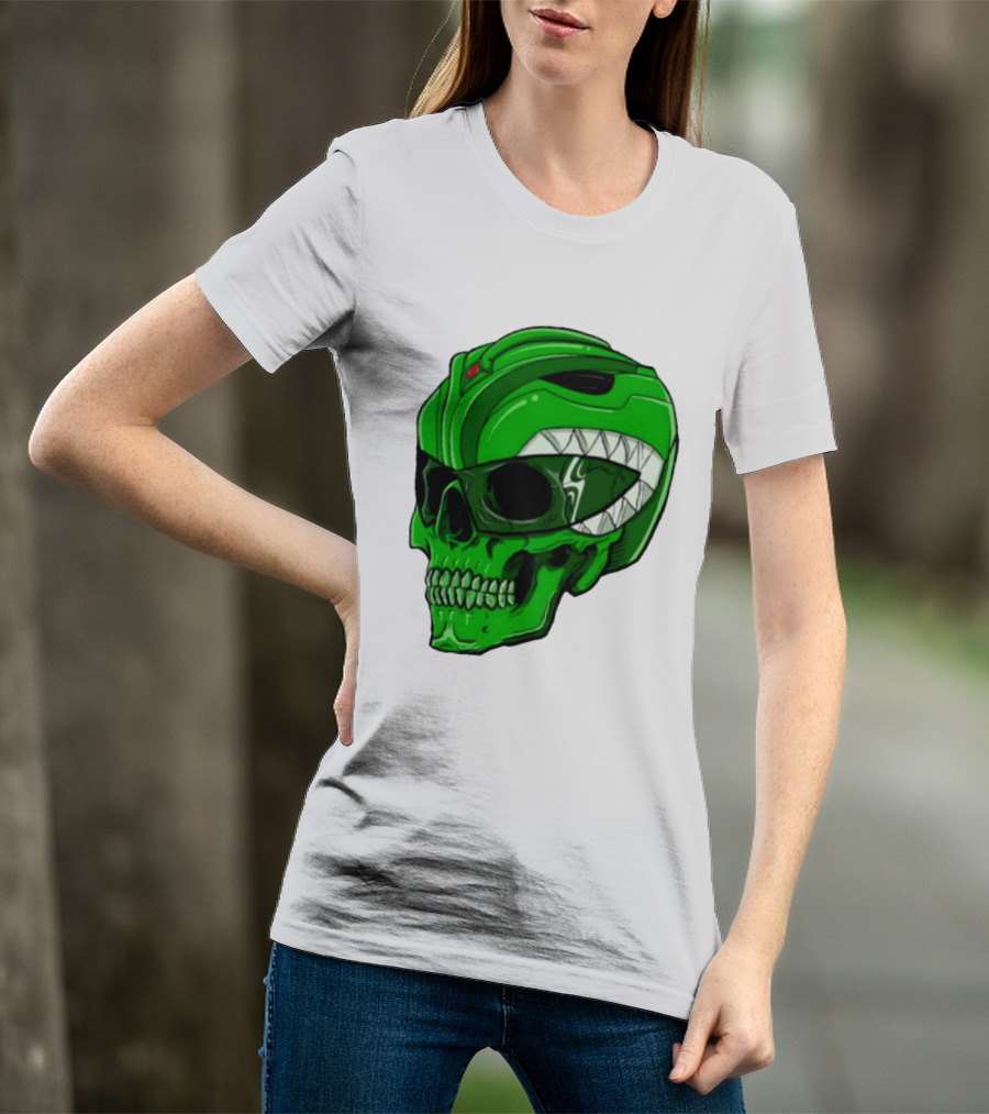 Mighty Morphin Power Rangers Green Ranger Zombie Skull Helmet Mashup T-Shirt