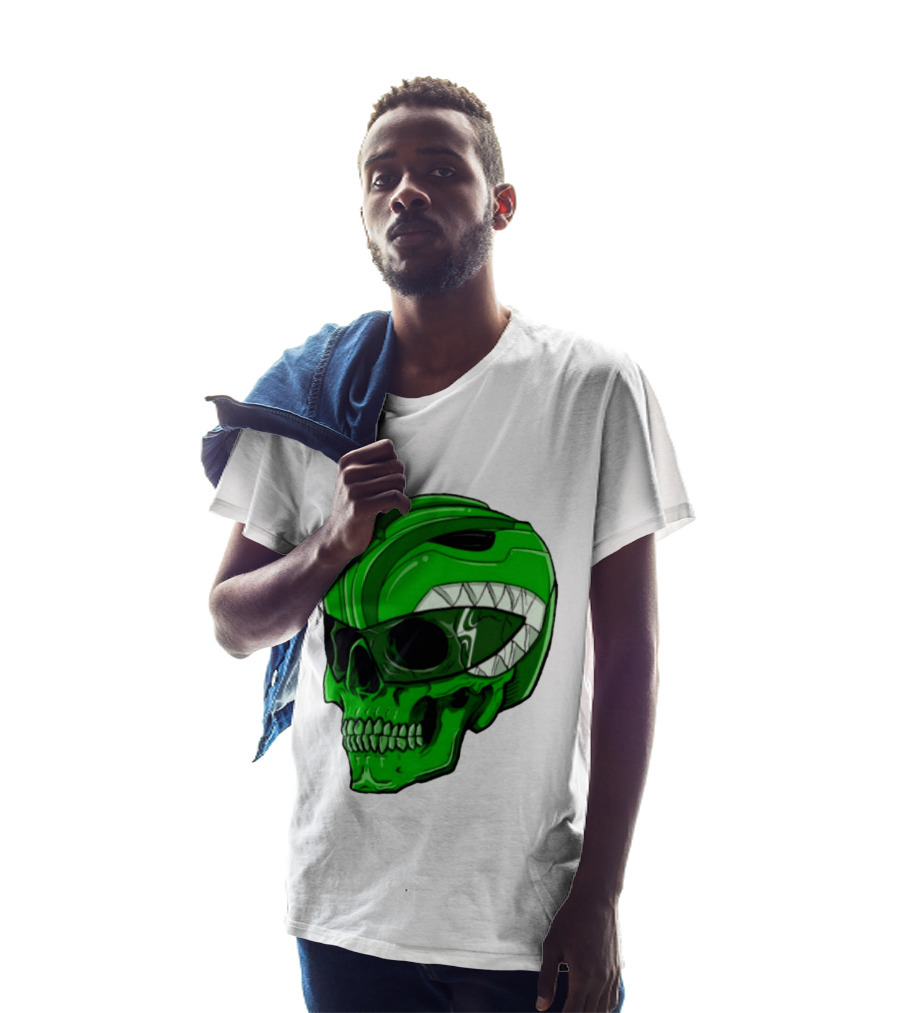 Mighty Morphin Power Rangers Green Ranger Zombie Skull Helmet Mashup T-Shirt