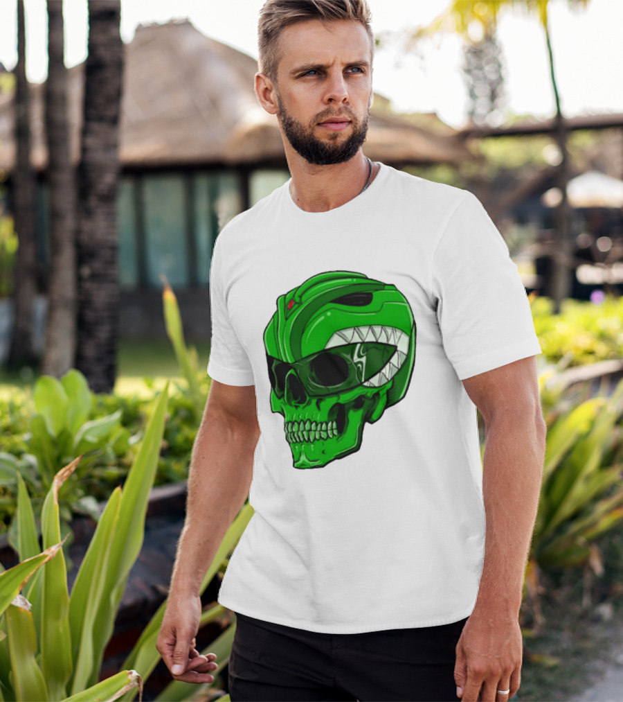Mighty Morphin Power Rangers Green Ranger Zombie Skull Helmet Mashup T-Shirt