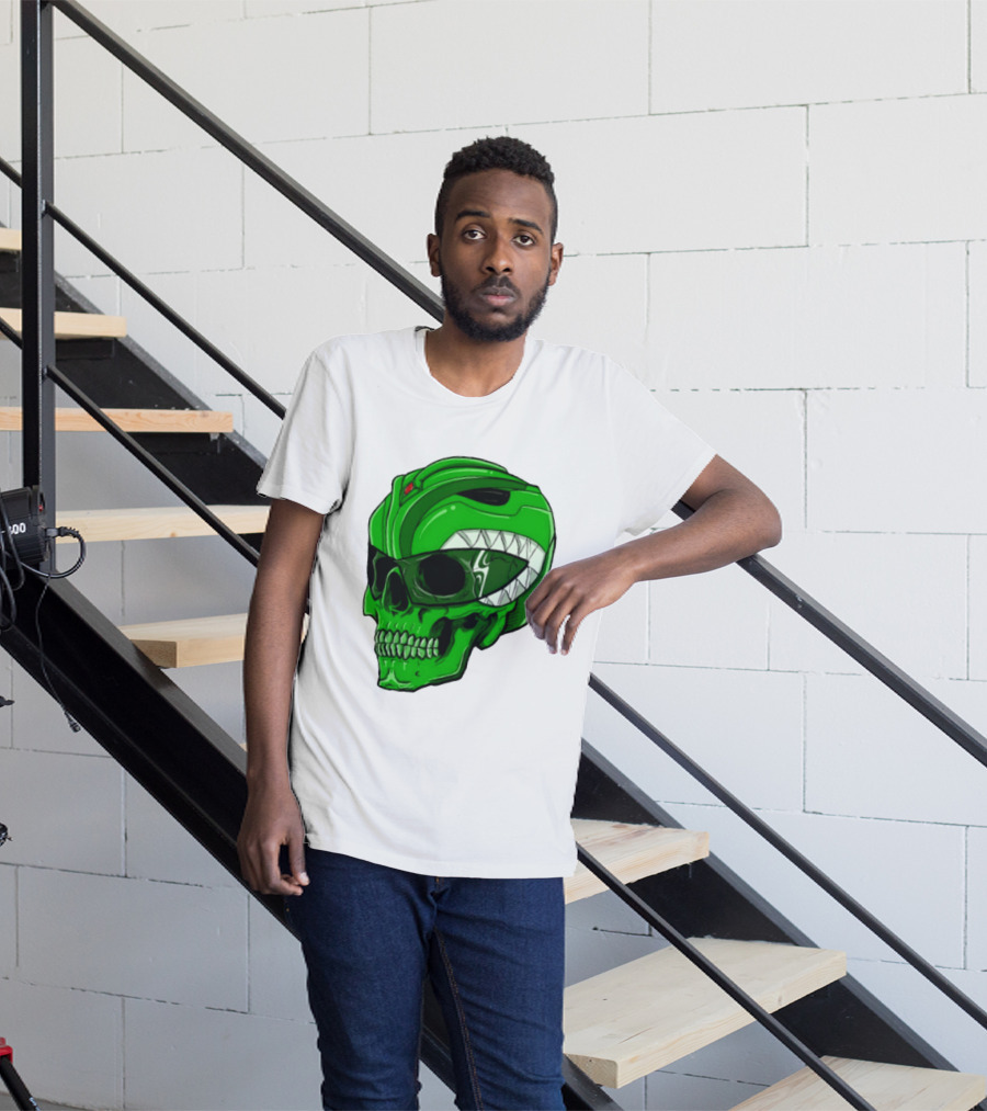 Mighty Morphin Power Rangers Green Ranger Zombie Skull Helmet Mashup T-Shirt