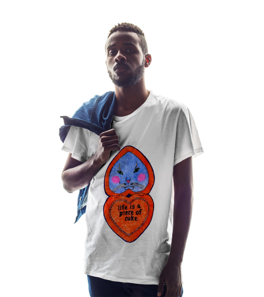 Life Is A Piece Of Cake Cat Heart Mirror T-Shirt