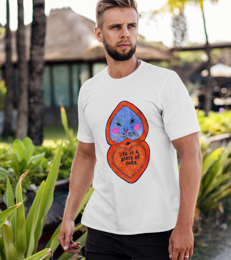 Life Is A Piece Of Cake Cat Heart Mirror T-Shirt