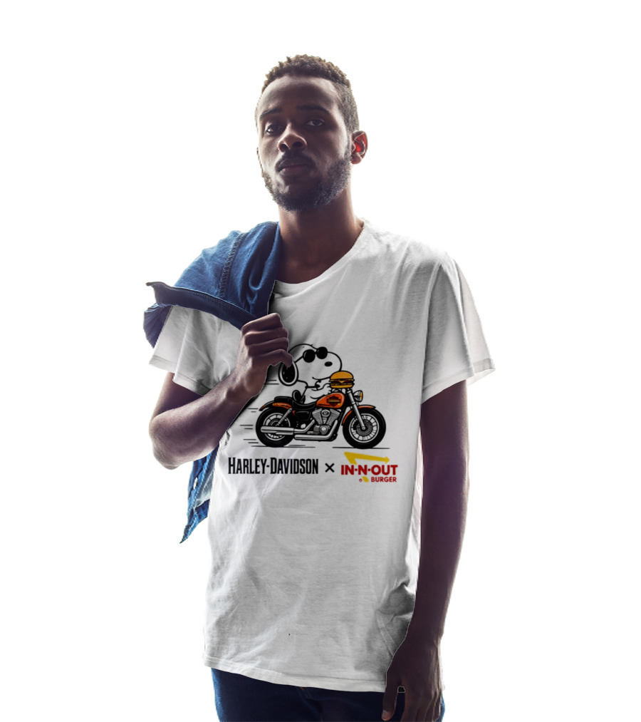 Snoopy Riding Harley Davidson With In N Out Burger Collaboration T-Shirt