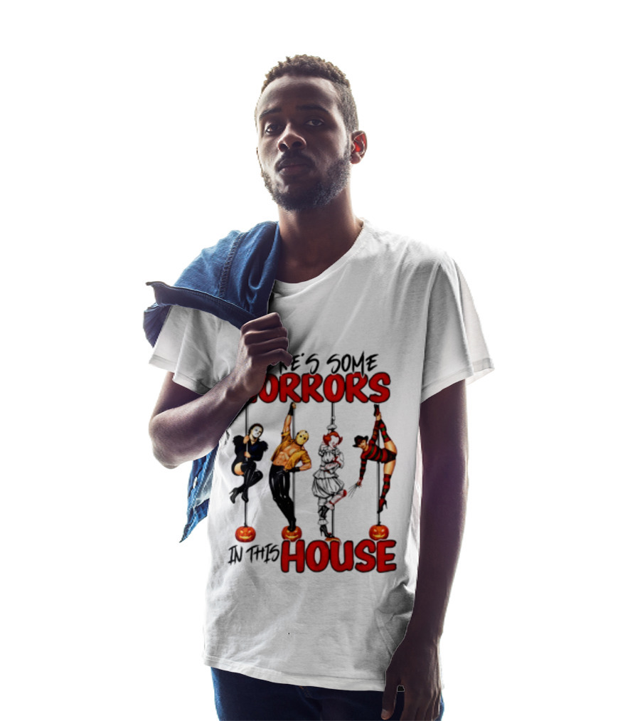 There's Some Horrors In This House Halloween Characters Pumpkin Poles T-Shirt
