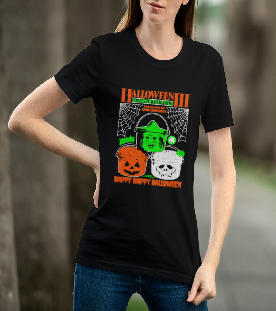 Halloween III Season Of The Witch Silver Shamrock Pumpkin Skull Witch Buckets Happy Happy Halloween T-Shirt