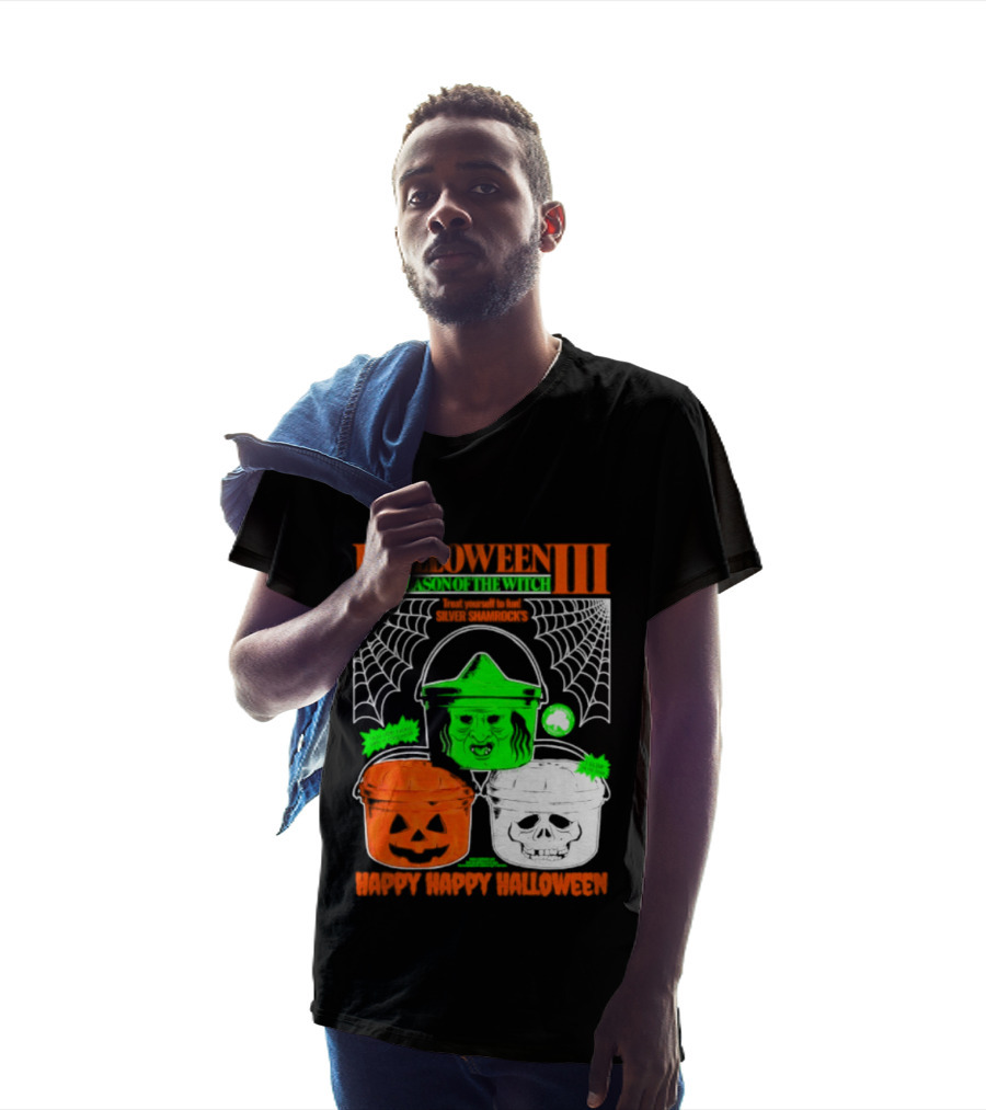 Halloween III Season Of The Witch Silver Shamrock Pumpkin Skull Witch Buckets Happy Happy Halloween T-Shirt