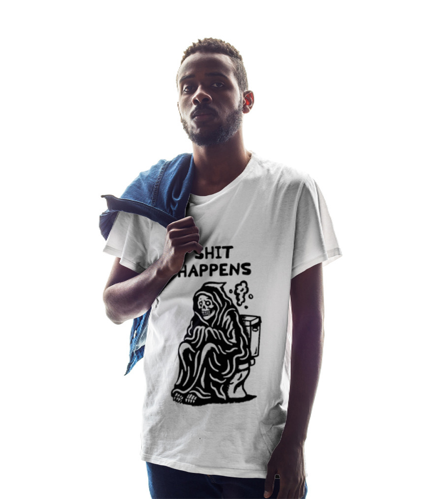 Shit Happens Grim Reaper Skeleton On Toilet T-Shirt