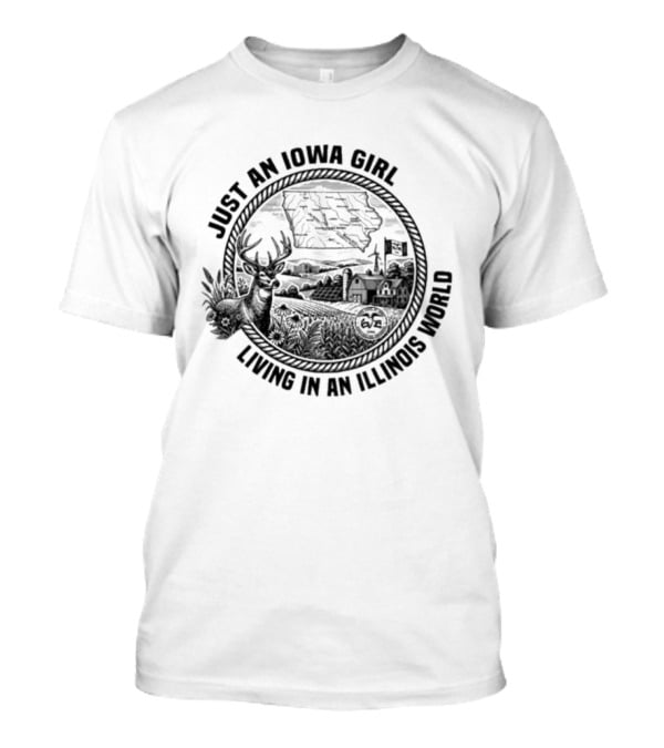 Just An Iowa Girl Living In An Illinois World Retro Farm Landscape T-Shirt