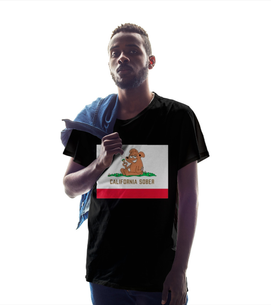 California Sober Bear With Joint And Drink State Flag T-Shirt
