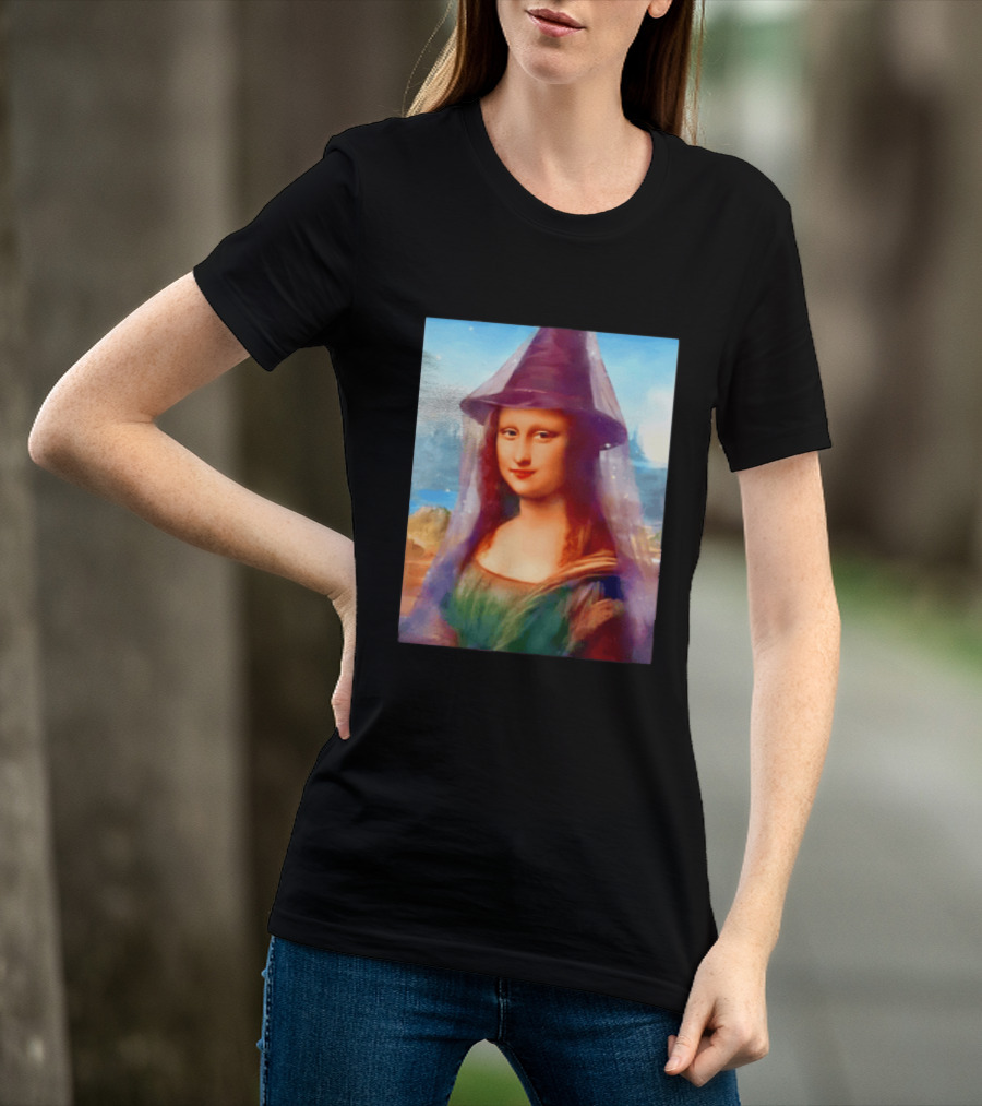 Mona Lisa Witch Hat Magical Painting Twist T-Shirt