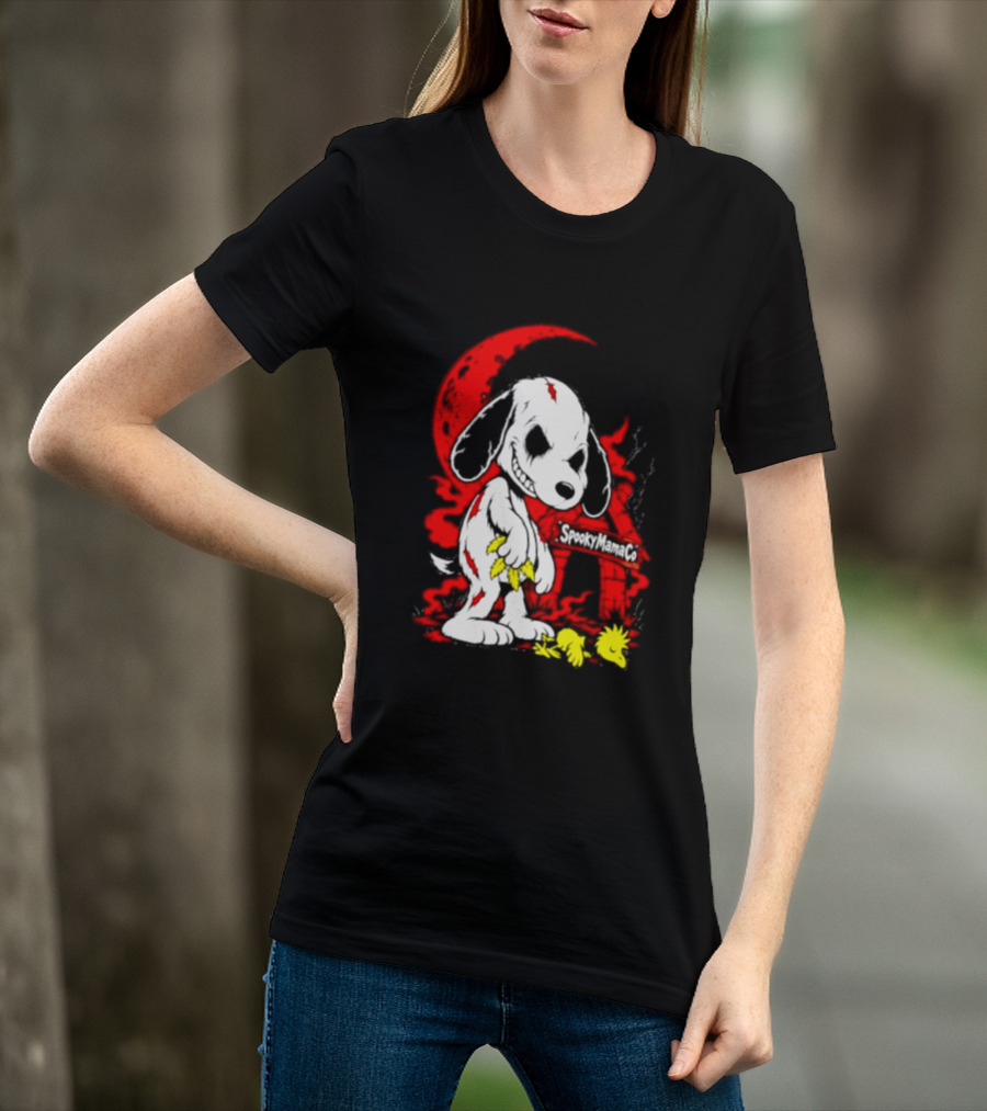 SpookyMamaCo Zombie Snoopy Woodstock Red Moon Halloween T-Shirt