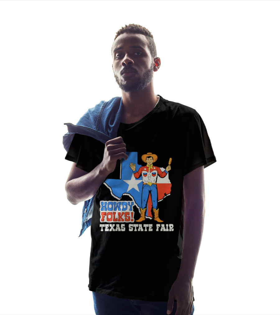 Howdy Folks Texas State Fair Cowboy Map Texan Flag T-Shirt