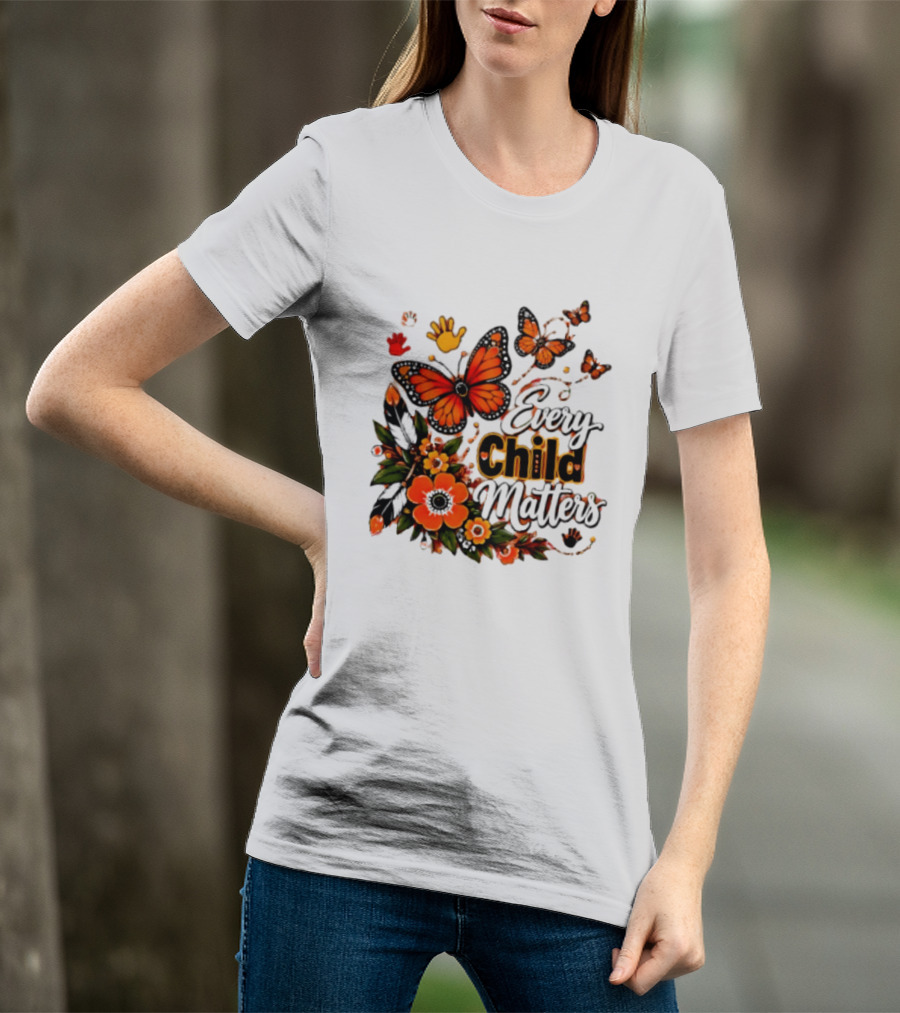 Every Child Matters Orange Butterfly Native Floral Anti Bully Kindness T-Shirt