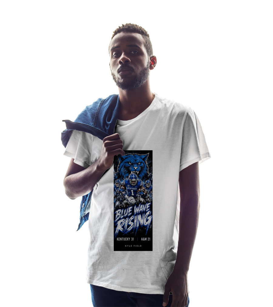 NCAA Kentucky Wildcats Blue Wave Rising 31 To 21 Victory At Texas AM Kyle Field T-Shirt