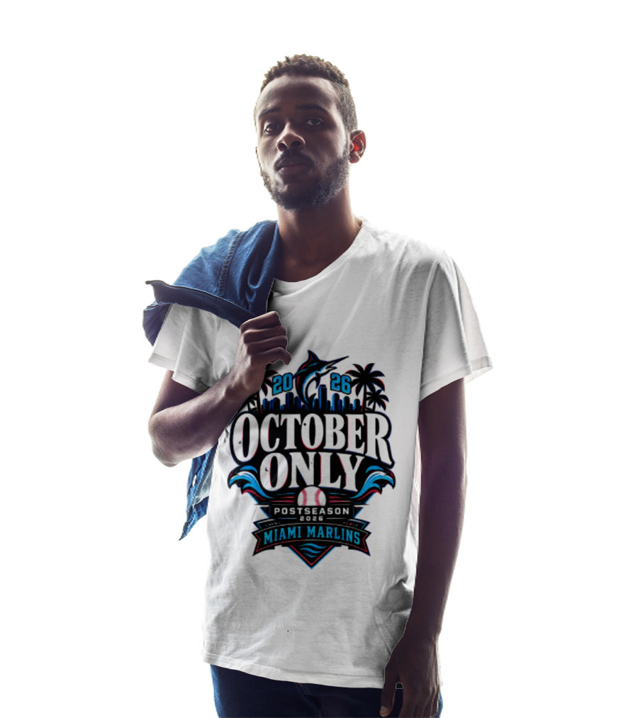 Miami Marlins 2026 October Only Postseason Baseball Palms Cityscape T-Shirt