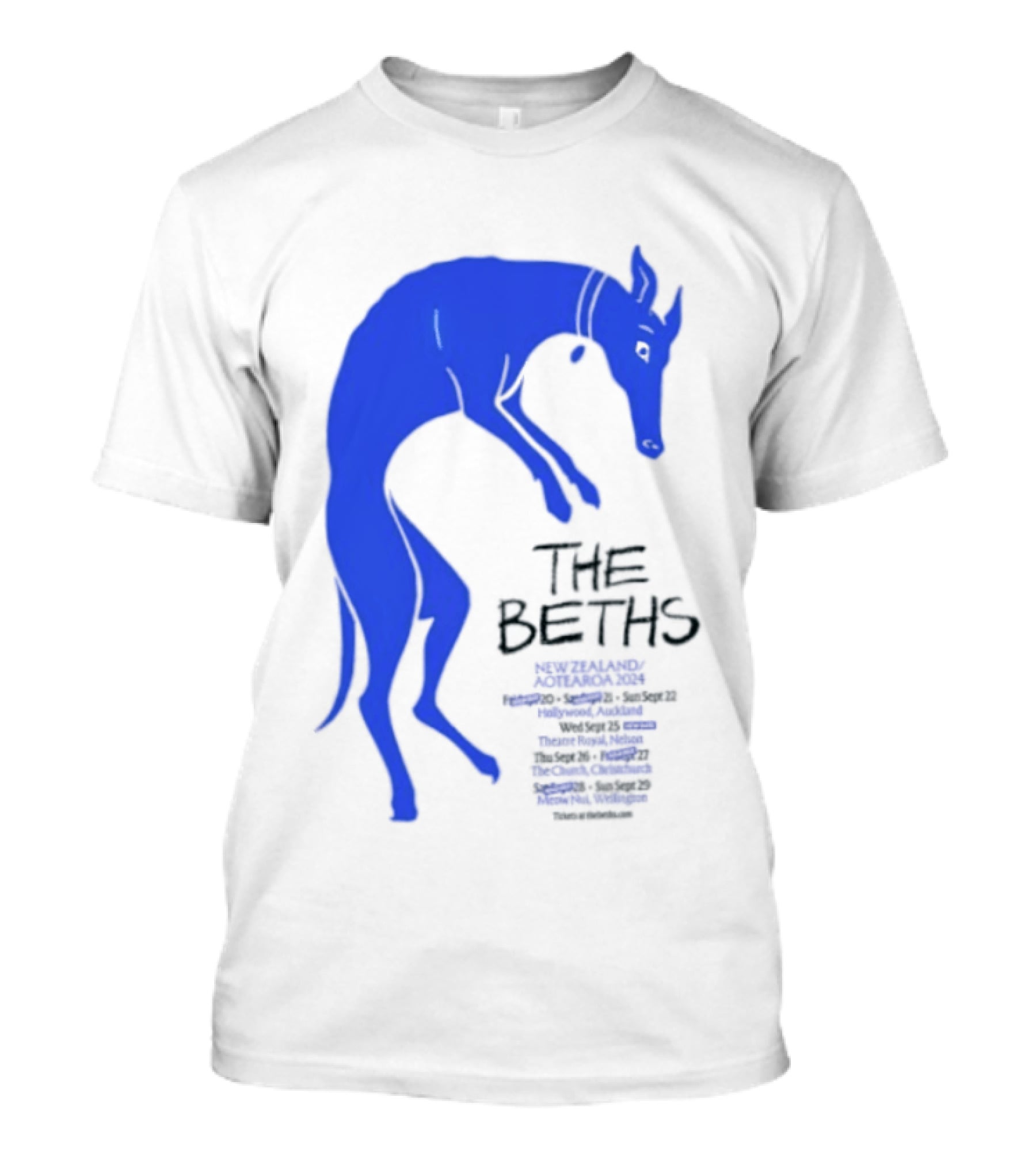 The Beths New Zealand Aotearoa 2024 Tour Blue Jumping Dog T-Shirt