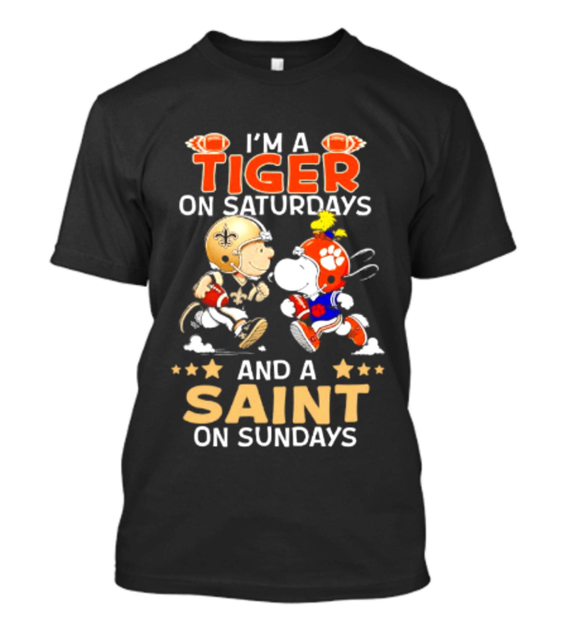 Tiger On Saturdays And Saint On Sundays Football Peanuts Characters T-Shirt