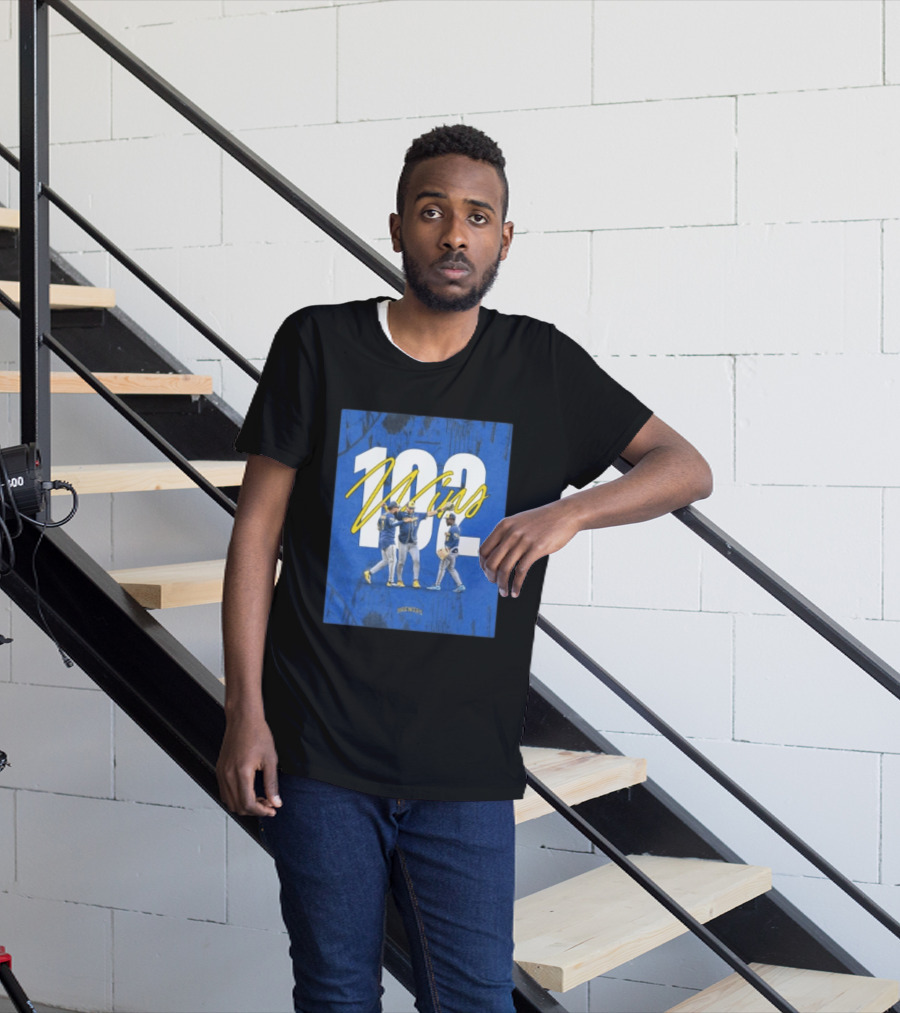 Milwaukee Brewers 102 Wins Blue Background Team Celebration T-Shirt