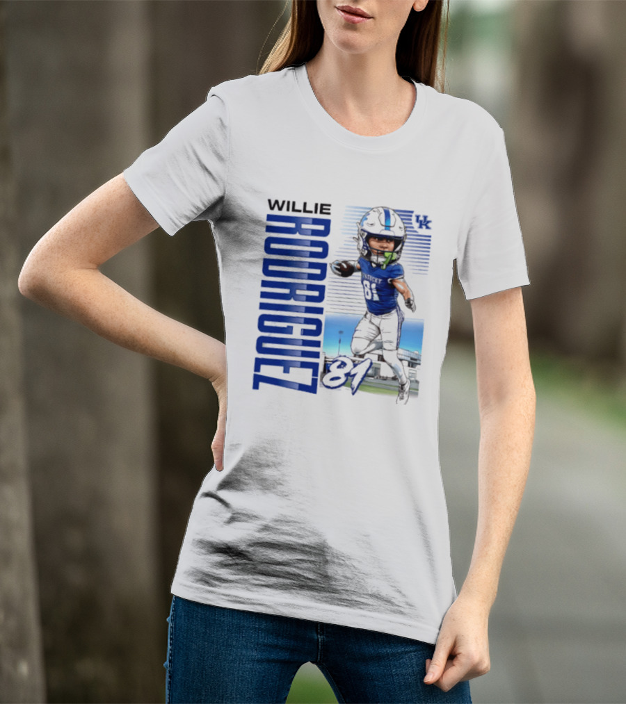 Willie Rodriguez 81 Kentucky Wildcats NCAA Football Player Name Caricature T-Shirt