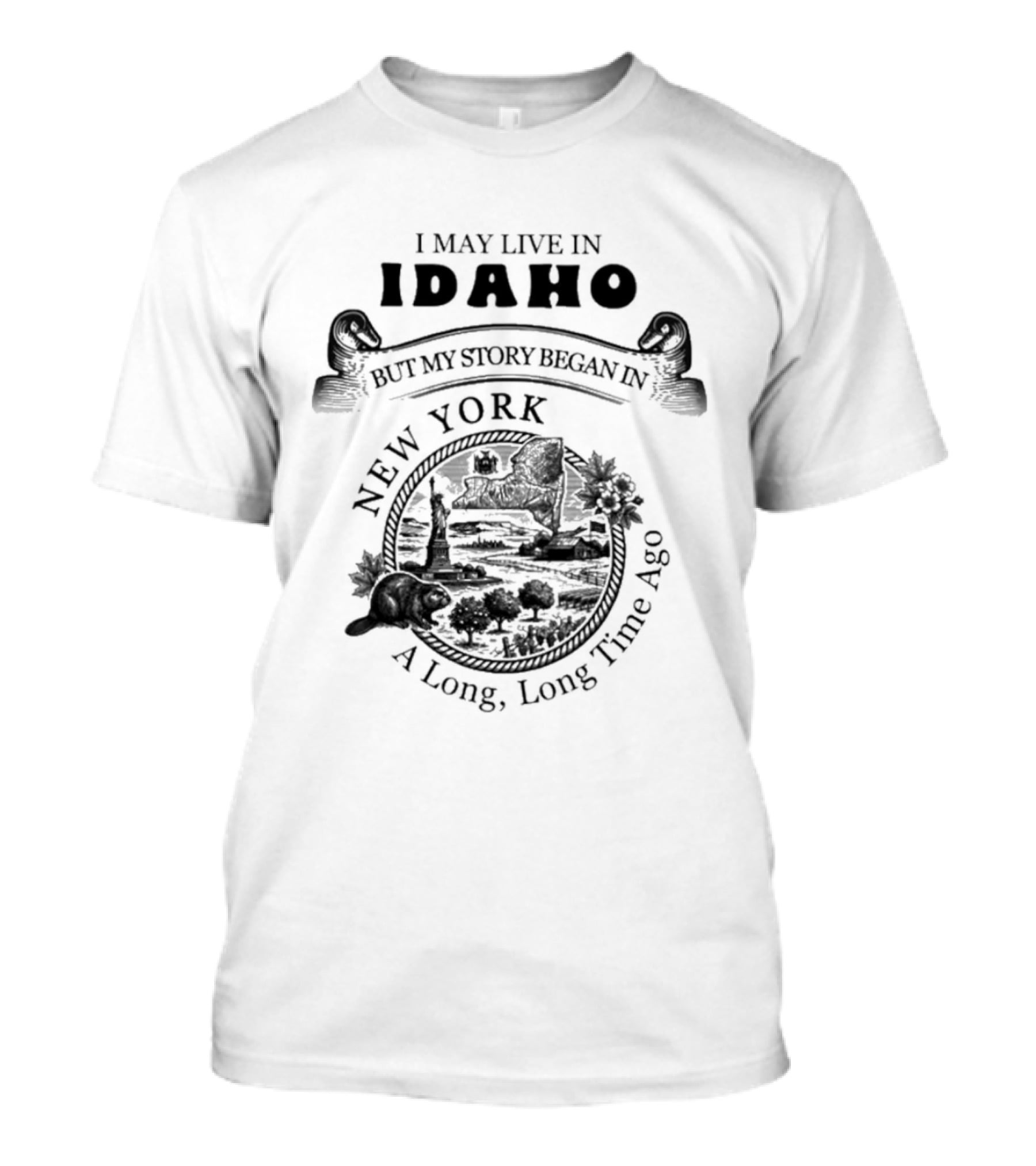 I May Live In Idaho But My Story Began In New York A Long Long Time Ago T-Shirt